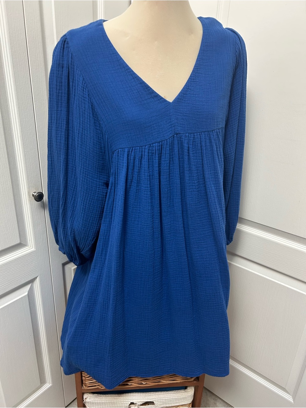 Royal Blue V-Neck Babydoll Dress